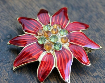 赤い花形ブローチ　Vintage poinsettia brooch Vintage Christopher Radko Poinsettia Brooch Mid Century
