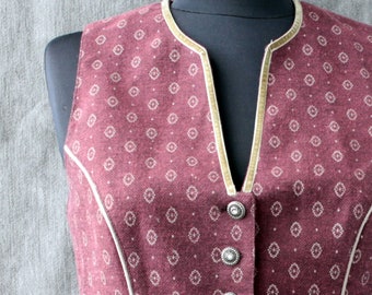 Vintage red wine dirndl vest Trachten waistcoat for women  Cottagecore clothing oktoberfest costume