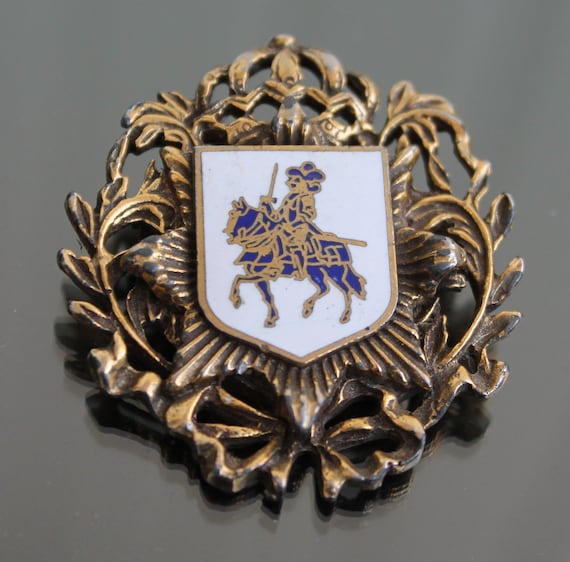 Vintage Coat of Arms Brooch Family Crest Shield Pin With Rider on Horseback Enamel Heraldic Jewelry Gold Tone Royalty Gifts Etsy Ireland