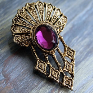 Vintage art deco purple gold pin Amethyst brooch Gatsby jewelry