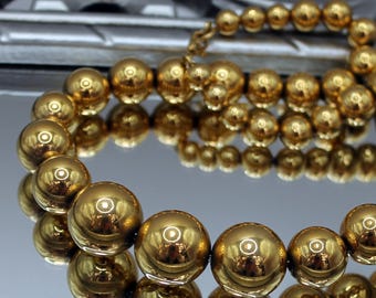 Vintage graduated bead necklace gold tone Сostume jewelry Golden ball necklace grammy gifts