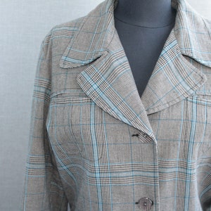 Vintage brown plaid jacket Cotton blazer women size L Office outfit Dark academia clothing