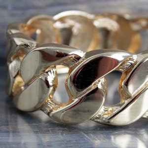 Vintage brutalist wide bracelet gold tone Brutalist jewelry gift for sister Gold chain clamper cuff bracelet