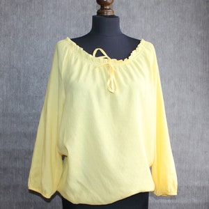 Vintage yellow puffy sleeve blouse Cottagecore clothes women Women off shoulder shirts