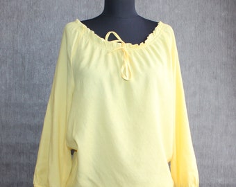 Vintage yellow puffy sleeve blouse Cottagecore clothes women Women off shoulder shirts