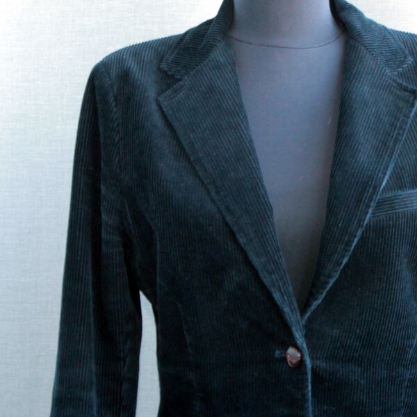 blazer bleu foncé en velours côtelé vintage taille M veste en velours côtelé patch coude femme des années 90 tenue de bureau