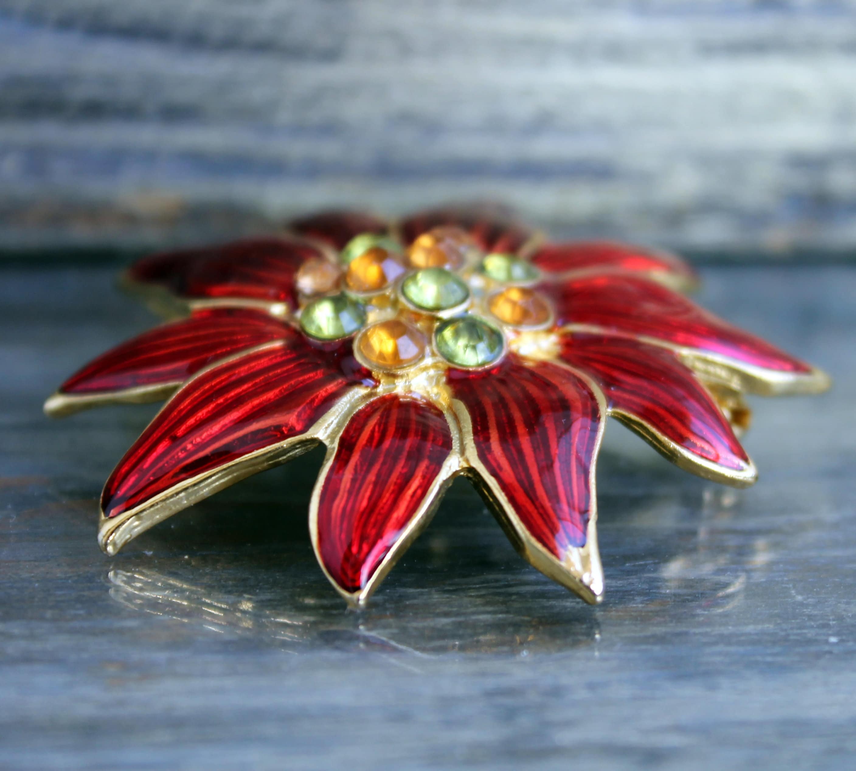 Vintage Christopher Radko Poinsettia Brooch Mid Century