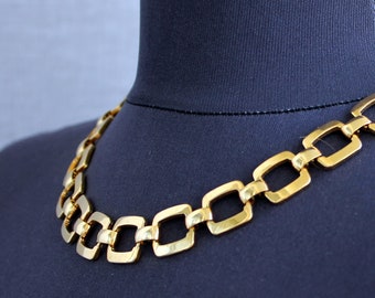 Collar de eslabones cuadrados vintage Gargantilla de cadena ancha de oro Joyería brutalista para mujeres