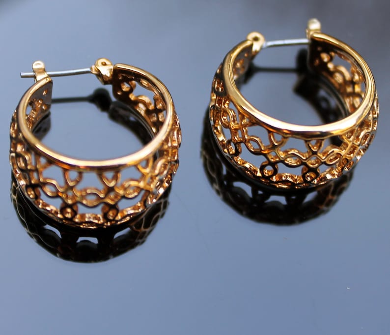 Vintage Filigree Hoop Earrings Gold Tone Mid Century Costume Jewelry - Etsy