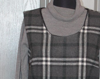 Vintage gray plaid dress vintage 90s Dark academia clothing women Sleeveless dress
