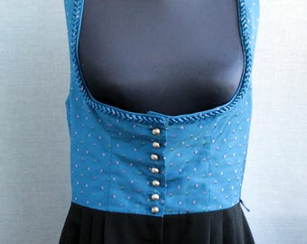 Vintage turquoise black dirndl dress long size L Austrian oktoberfest clothing Black blue trachten dress