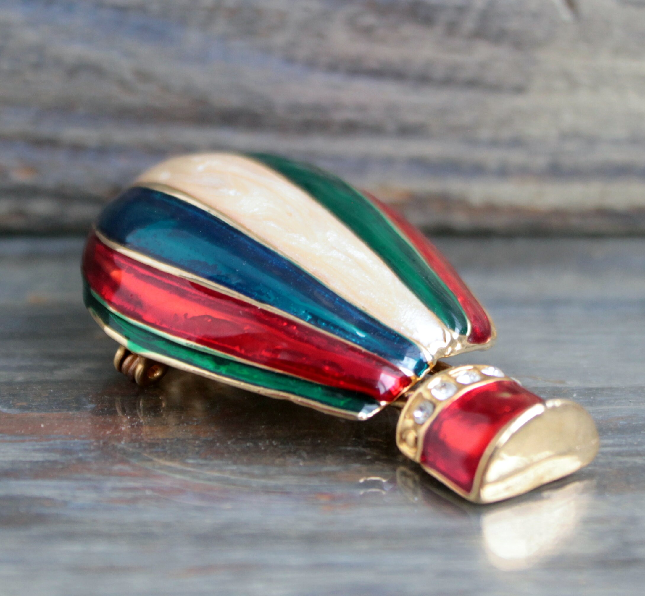 Vintage Rhinestone Hot Air Balloon Drooch Red Green Blue White Aerostat ...