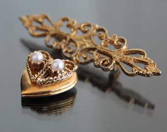 Vintage Herz Medaillon Pin Valentinstag Schmuck Geschenk für sie Gold Perle Brosche mit Charme