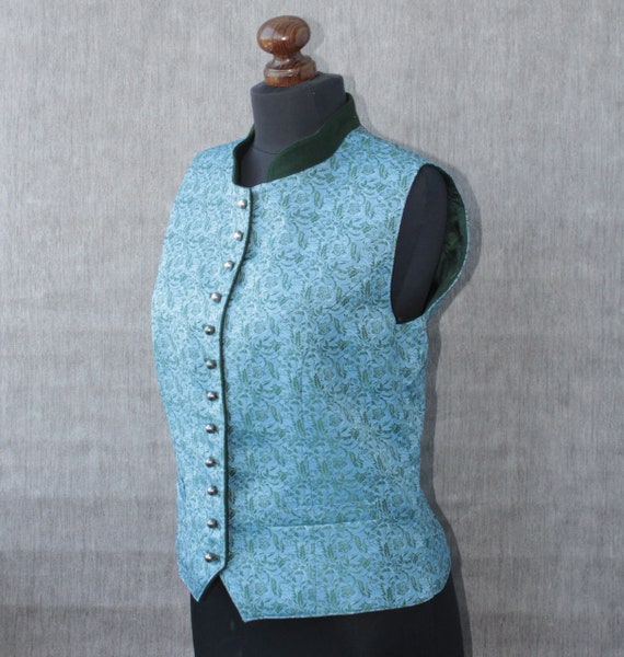 Vintage blue green dirndl vest Corset silk blend … - image 3