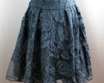 Vintage dark blue lace skirt overlay SIZE M Prom a line skirt Aesthetic clothes women