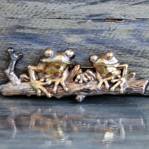 Broche de dos ranas de plata de ley vintage, regalo de joyería Goblincore para amigos, pin de figura animal imagen 6