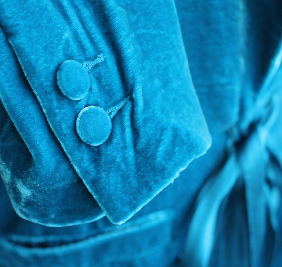 Vintage turquoise silk blend velvet jacket with t… - image 5