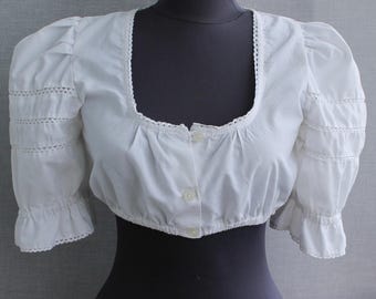 Vintage white dirndl blouse size S Trachten puffy sleeve top Austrian peasant blouses for women Cottagecore clothing summer