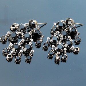 Vintage cha cha earrings Black rhinestone chandelier earrings silver tone Jewelry gift for sister in law