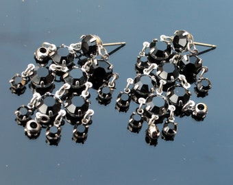 Boucles d'oreilles lustre vintage en strass noirs argentés, cadeau de fête des mères pour belle-soeur