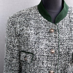 Vintage boucle trachten Austrian jacket women size XL Black grey green dirndl cardigan Folk bavarian clothing plus size