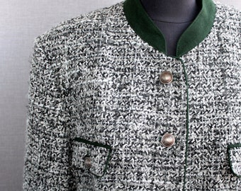 Vintage Boucle Trachten österreichische Jacke Damen Größe XL Schwarz grau grün Dirndl Strickjacke Folk bayerische Kleidung Plus Size