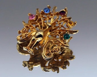 Broche Paon Oiseau Vintage Strass Bleu Argenté - État Excellent, Scintillante, Sans Marque