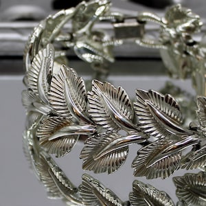 Vintage Coro Pegasus chunky bracelet silver tone Leaves cuff bracelet bridal Jewelry gift for her