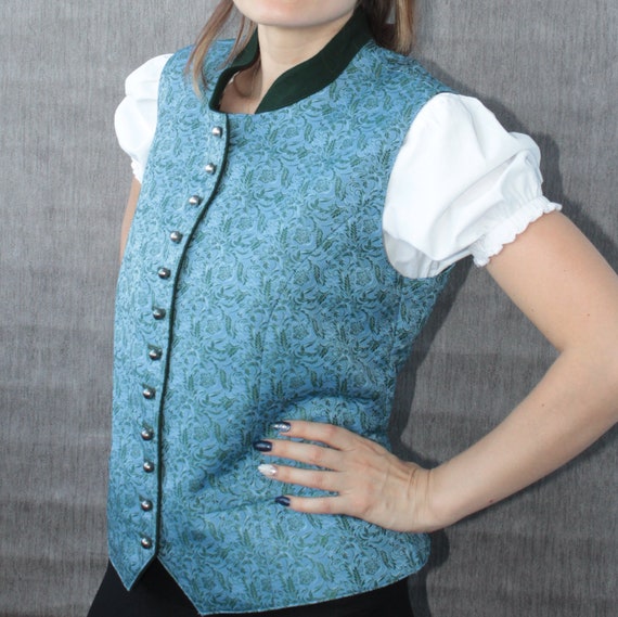 Vintage blue green dirndl vest Corset silk blend … - image 10