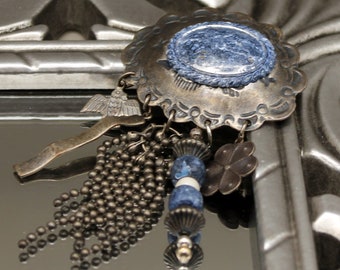Vintage enamel Southwestern brooch with charms Native American tribal jewelry gift for dad