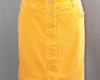 Vintage yellow corduroy mini skirt women size L Velveteen pencil skirt with pockets