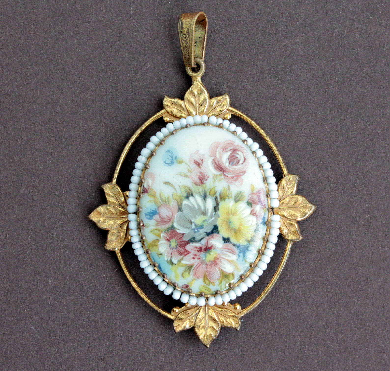MIRIAM HASKELL Large Floral Porcelain Pendant Antique Jewelry - Etsy Canada