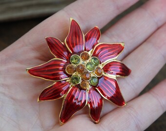 Spilla Fiore Rosso A Pois Con Bottone Blu Per Bambina Fatta A Mano - Foto 7