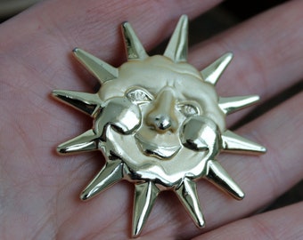 Vintage signed AJC pin Gold sun brooch