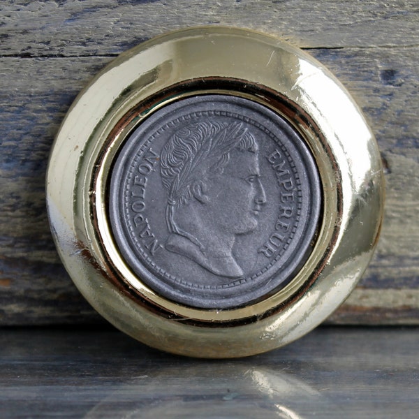 Vintage emperor Napoleon coin brooch Dark academia heraldic jewelry Coat of arms pin
