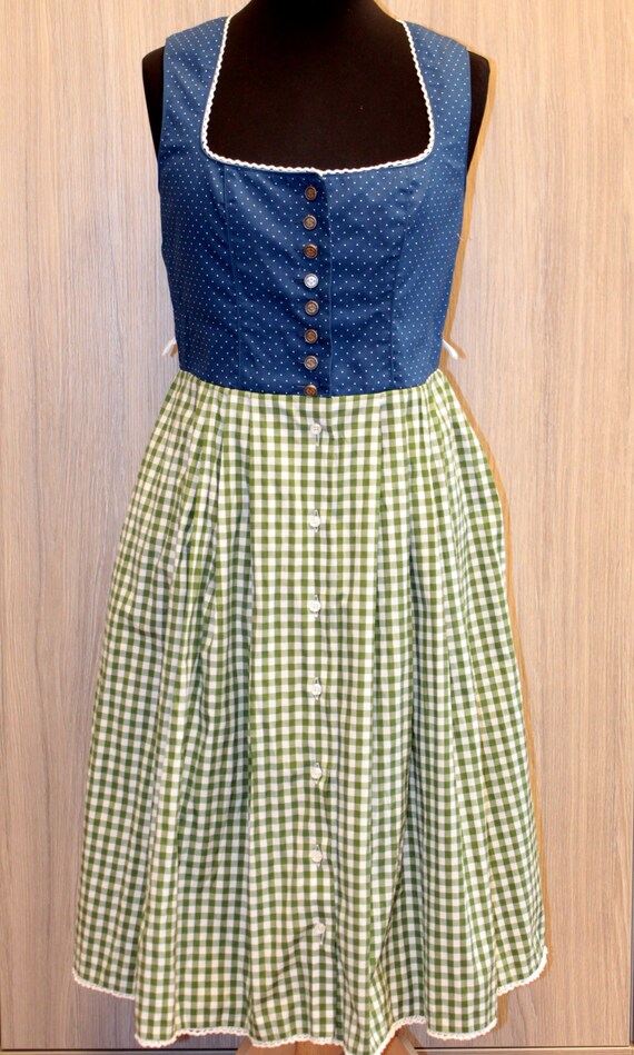 Vintage blue green white dirndl dress Austrian si… - image 3