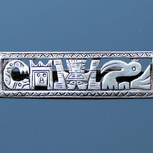Vintage mexikanische Sterling Silber Azteken Brosche Rechteck Bar Pin Maya Schmuck Geschenk für Männer