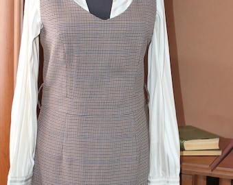Vintage ärmelloses Kleid Größe M Beiges Hahnentritt Kleid Bürokleidung für Frauen