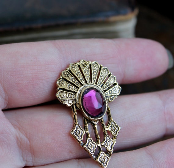 アクセサリー 1920's Rhinestone Brooch Amethyst Color Vintage amethyst rhinestone brooch - Gem