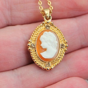 Vintage small cameo pendant in gold tone Light academia necklace Regency jewelry