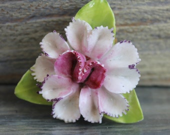 Vintage English porcelain brooch floral Carnation pin Delicate flower jewelry gift for grammy