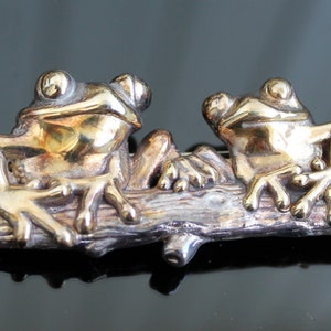 Broche de dos ranas de plata de ley vintage, regalo de joyería Goblincore para amigos, pin de figura animal imagen 3