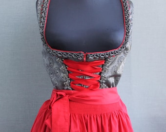 Vintage gray red dirndl dress size M Austrian oktoberfest clothing  Trachten dress with apron