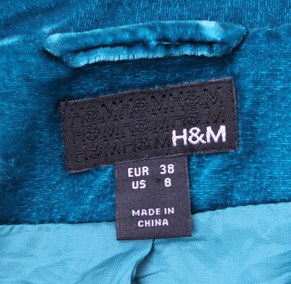 Vintage turquoise silk blend velvet jacket with t… - image 9