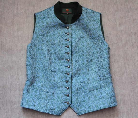 Vintage blue green dirndl vest Corset silk blend … - image 5