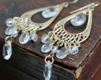 Vintage gold crystal large chandelier earrings Gypsyjewelry gift Belly dancer earrings