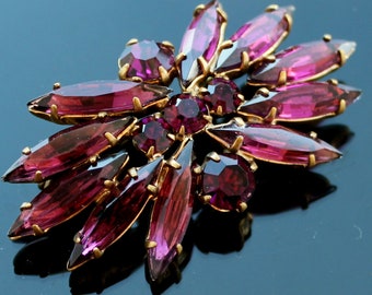 Vintage rhinestone purple brooch Amethyst cristal oval soviet brooch Ussr jewelry gift for grammy