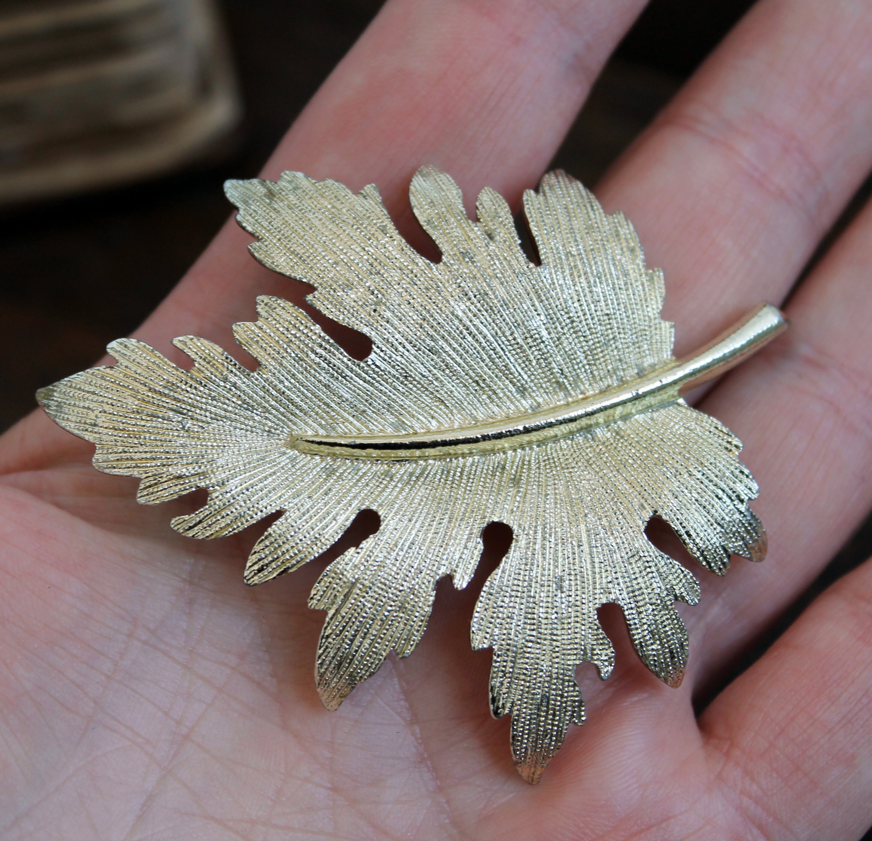 Vintage autumn leaves pin Gold tone textured maple leaf brooch Etsy