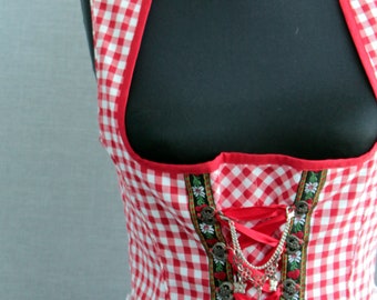 Vintage red white dirndl dress Austrian size M Cottagecore clothing summer Checkered trachten dress