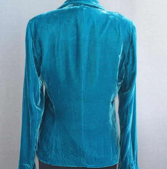 Vintage turquoise silk blend velvet jacket with t… - image 4